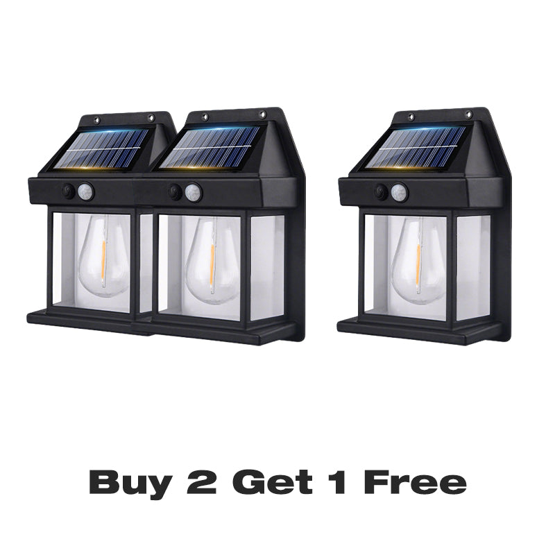 Motion Sensor Solar Wall Light, IP65 Waterproof Solar Lantern Wall Lamp, 3 Lighting Modes, Auto On/Off, Bright Warm Light for Garden, Patio, Porch & Pathway