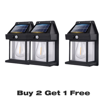 Motion Sensor Solar Wall Light, IP65 Waterproof Solar Lantern Wall Lamp, 3 Lighting Modes, Auto On/Off, Bright Warm Light for Garden, Patio, Porch & Pathway