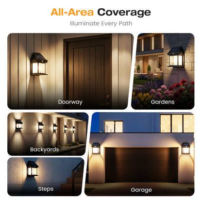 Motion Sensor Solar Wall Light, IP65 Waterproof Solar Lantern Wall Lamp, 3 Lighting Modes, Auto On/Off, Bright Warm Light for Garden, Patio, Porch & Pathway