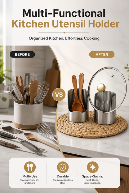 Multifunctional Kitchen Utensil Organizer | Heavy-Duty Stainless Steel for Sturdiness · Space-Saving Vertical Design · Easy to Clean and Oil-Resistant