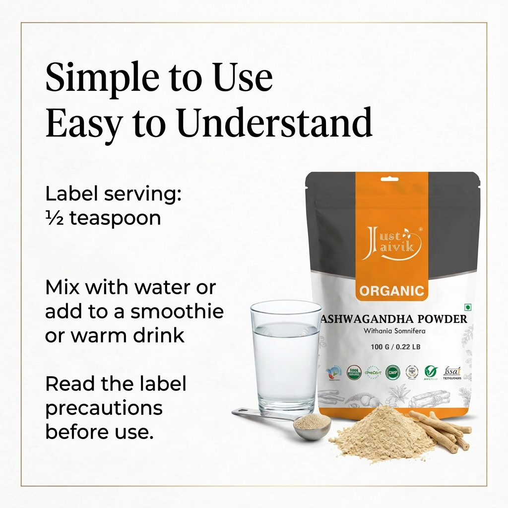 Just Jaivik Organic Ashwagandha Powder 100gm - Stress Relief