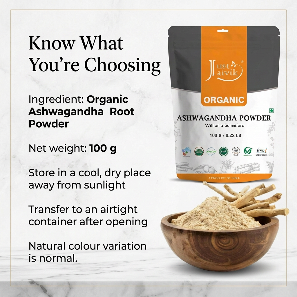 Just Jaivik Organic Ashwagandha Powder 100gm - Stress Relief