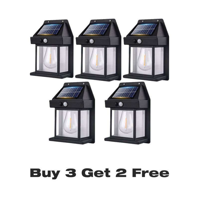 Motion Sensor Solar Wall Light, IP65 Waterproof Solar Lantern Wall Lamp, 3 Lighting Modes, Auto On/Off, Bright Warm Light for Garden, Patio, Porch & Pathway