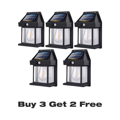 Motion Sensor Solar Wall Light, IP65 Waterproof Solar Lantern Wall Lamp, 3 Lighting Modes, Auto On/Off, Bright Warm Light for Garden, Patio, Porch & Pathway