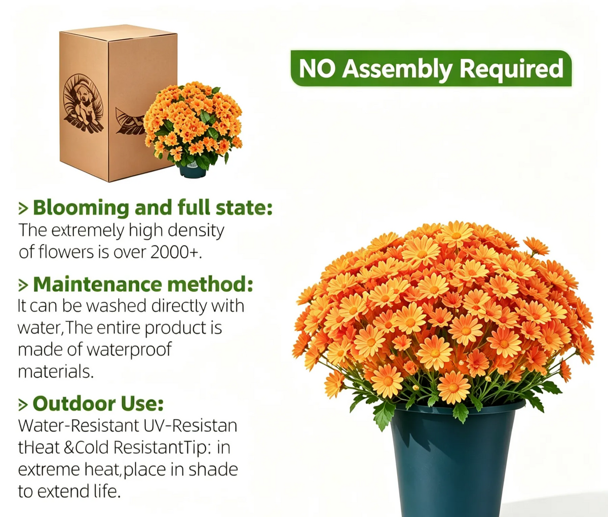 Artificial Outdoor Mums Flowers - UV resistant, Waterproof, Windproof🌼