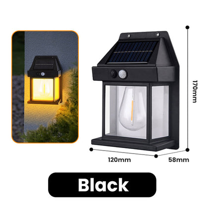 Motion Sensor Solar Wall Light, IP65 Waterproof Solar Lantern Wall Lamp, 3 Lighting Modes, Auto On/Off, Bright Warm Light for Garden, Patio, Porch & Pathway